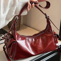 Texture Retro Red Soft Leather Shoulder Bags For Women Trend Solid Versatile Crossbody Bag Commuting Shopping Female Handbags