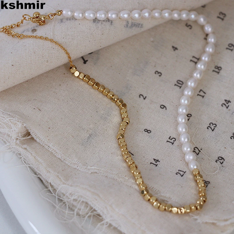 kshmir 2022 Natural freshwater pearl necklace simple and versatile female clavicle chain splicing design necklace