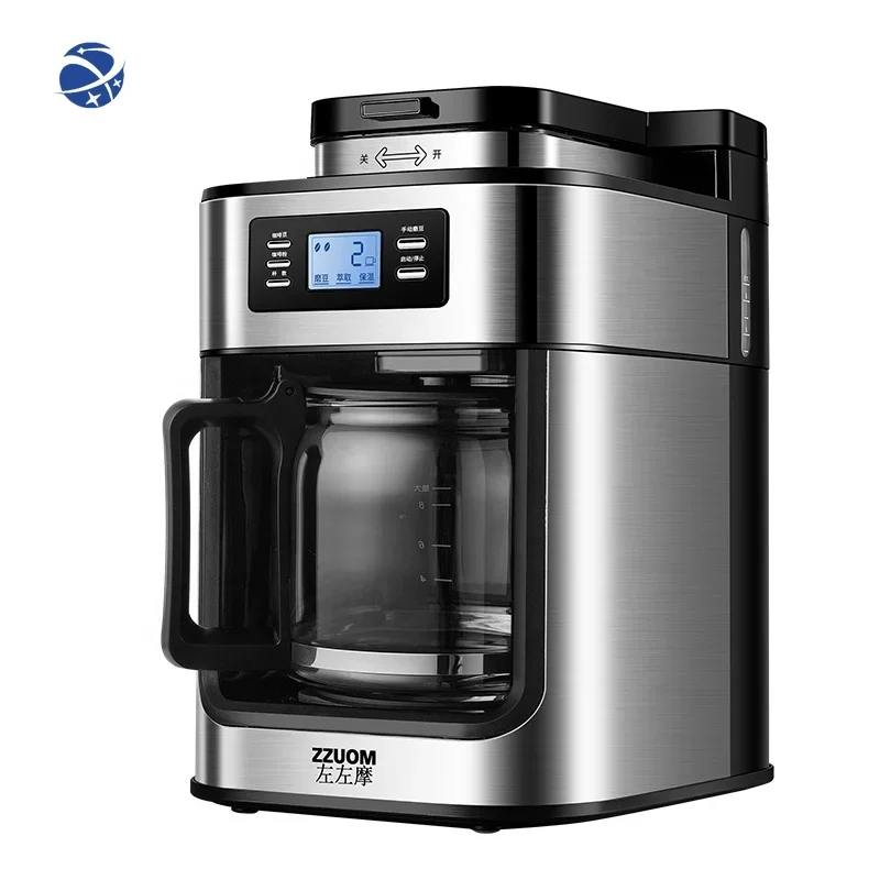 

YUNYI home hotel apply American drip coffee machine 1.2L capacity 10 cup 3 in 1 bean grinder drip coffee or tea