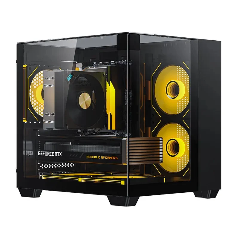 نعم ماجيك كيوب حافظة كمبيوتر غرفة عرض البحر كمبيوتر ألعاب سطح المكتب M-ATX ITX اللوحة الأم على الوجهين الزجاج المقسى ألعاب الكمبيوتر FANS * 3