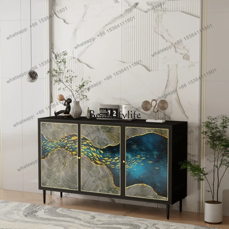 D25Stained glass  middle and ancient style locker, dining side entrance, living room decorative cabinet, light luxury art sense