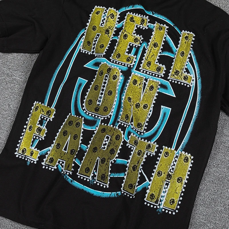 Hip-Hop-Rap-Style T-Shirts mit Strass-Buchstabendruck, Unisex, Oversized, Schwarzes T-Shirt, Grafik-Bekleidung, Streetwear, Freizeit-Oberteile aus Baumwolle – Detail 4