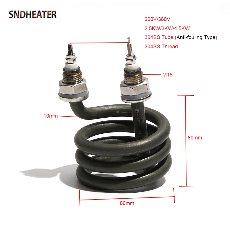 SNDHEATER Immersion Water Distillation Heating Element 220V/380V Spinning Green Oil Tube Boiler 2.5KW/3KW/4.5KW M16 Thread 304SS