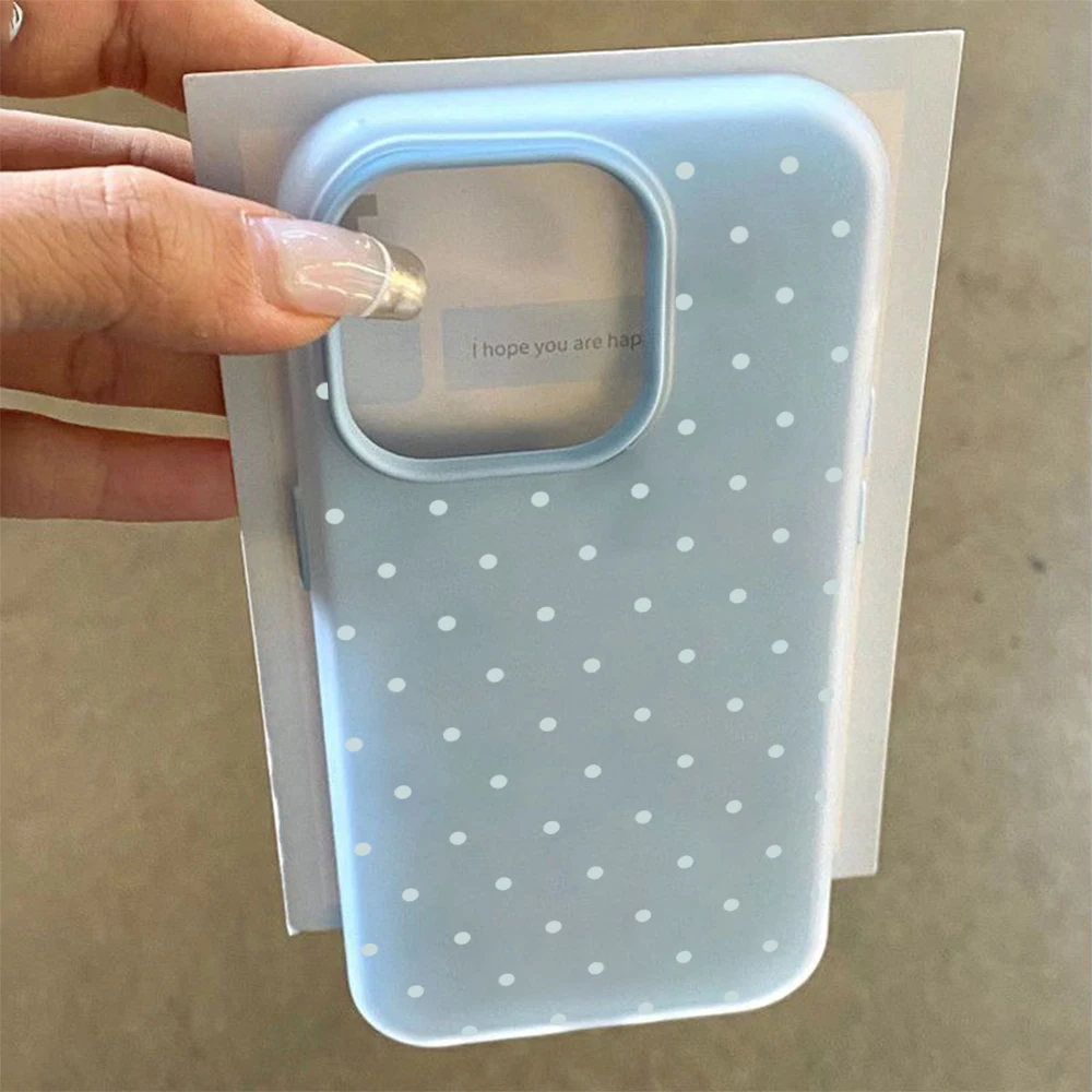 Phone Case For iPhone 17 16 15 Plus 14 13 12 11 Pro Max Air X XS XR 8 7 Plus SE 2022 Soft Adorable Light Blue Polka Dot Cover view 4