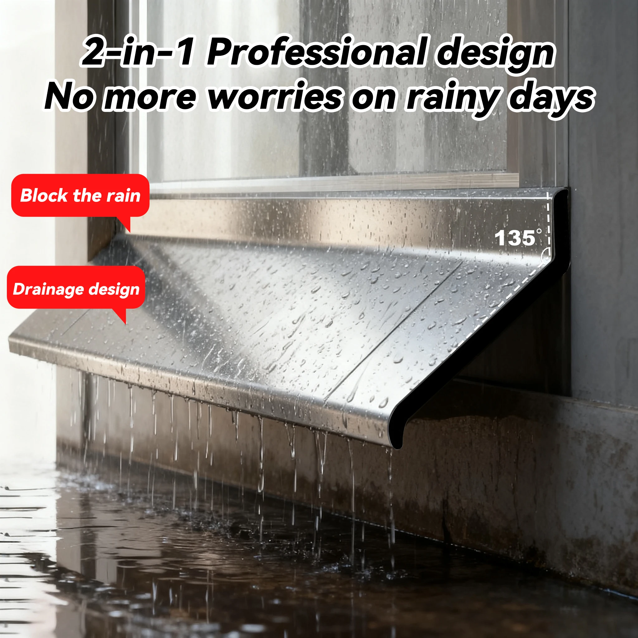 Window Water Blocking Bar Home Window Rain Flashing Board Aluminum Alloy Window Edge Waterproof Water Deflector Sealing Strip