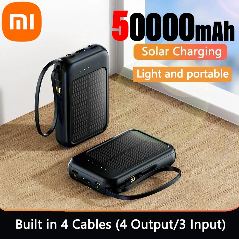 Xiaomi Originele Power Bank 50000Mah Zonne-Energie Opladen Compacte Draagbare Ingebouwde Kabel Schokbestendig Power Bank Snelle Verzending Nieuw