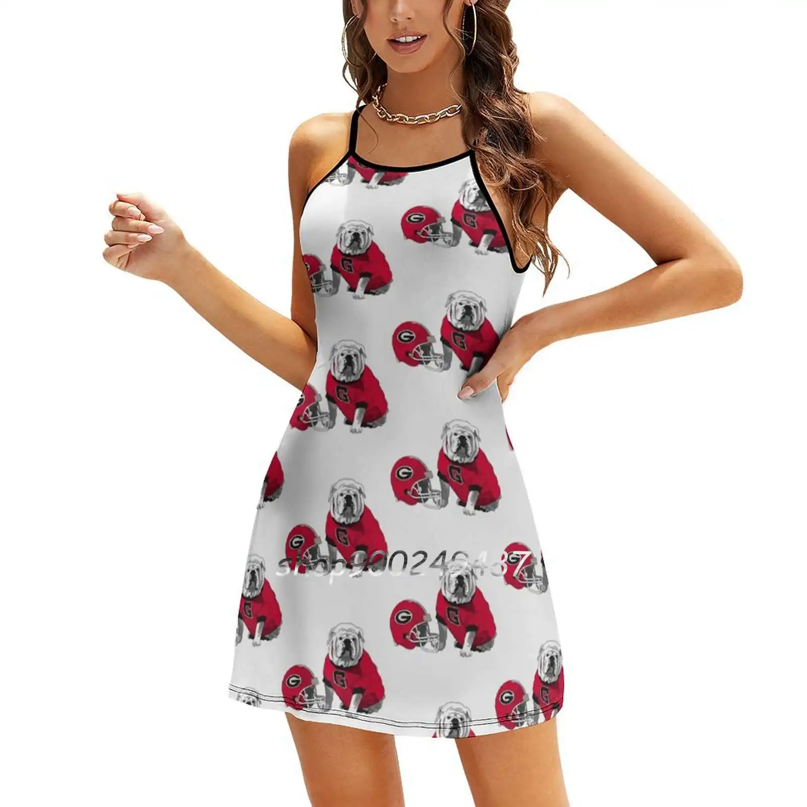 Uga Bulldog con casco vestidos de fiesta de noche vestido Midi Sexy mujer dulce vestido de una pieza coreano Uga Uga Bulldog Bulldog Go