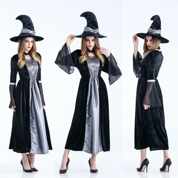 أزياء الهالوين الساحرة للبالغين، حفلة تنكرية للرقص الموت بلا رداء كوسبلاي للمرأة العجوز، تنورة طويلة، ملابس مسبقة #1