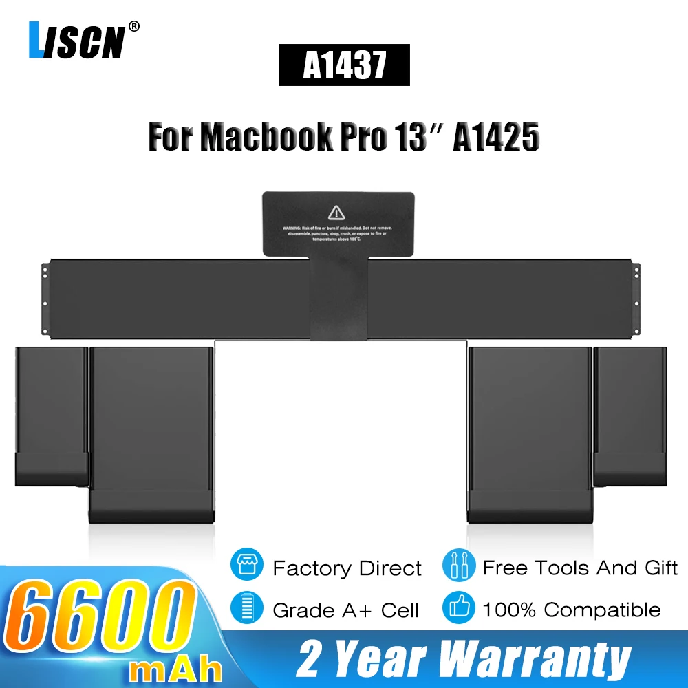 

TISCN A1437 Laptop Battery For Apple Macbook Pro Retina 13" A1425 (Late 2012 Early 2013) MD101 MD102 MD212 MD213 11.21V 6600mAh