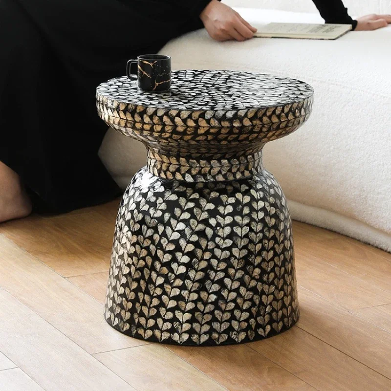 

American wabi-sabi wind shell decoration edge table household living room handmade coffee table sofa corner soft decoration