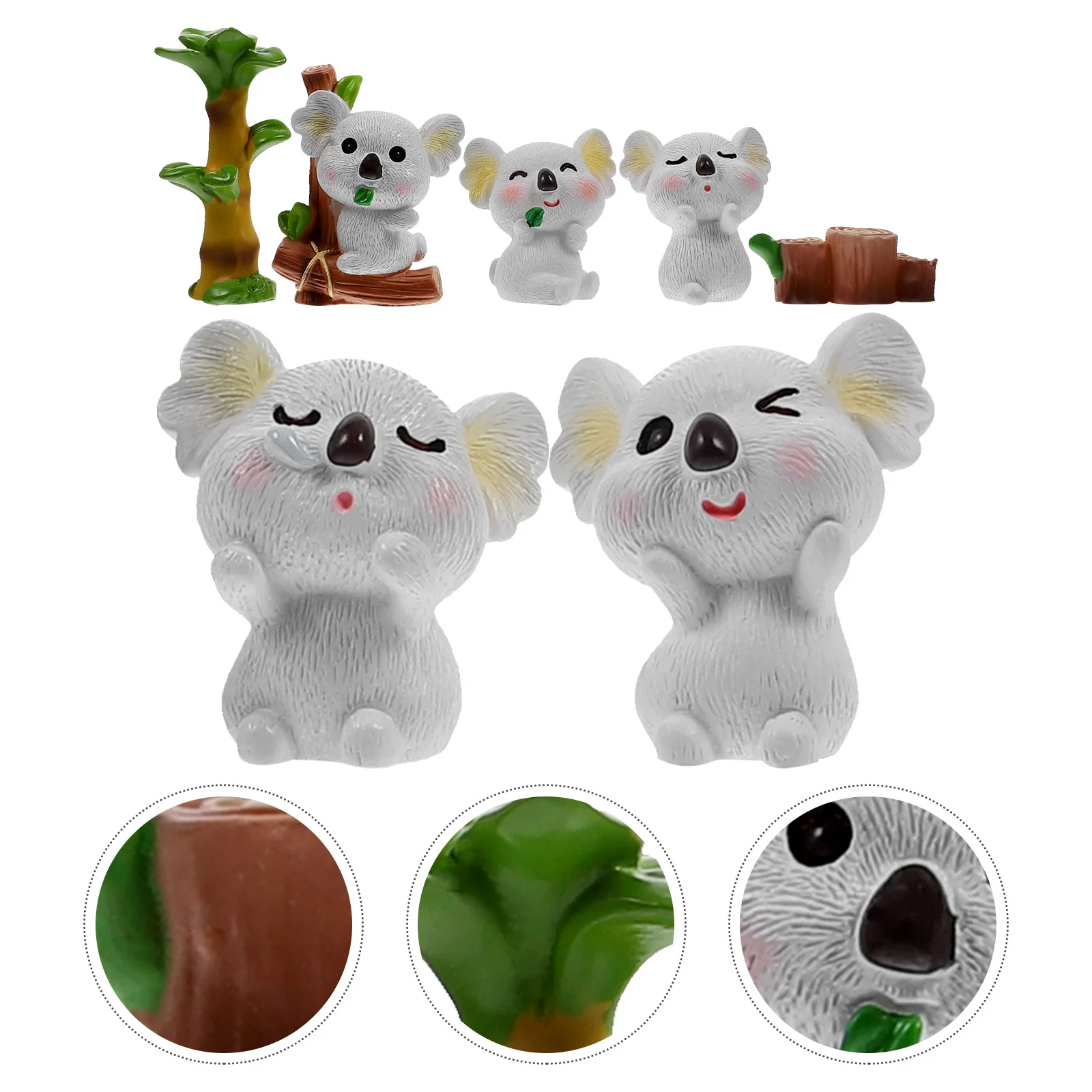 7PCS Miniature Koala Figurines Resin Cartoon Landscape Decoration for Mini Garden House Cake Car Gifts Kids Love Adorable