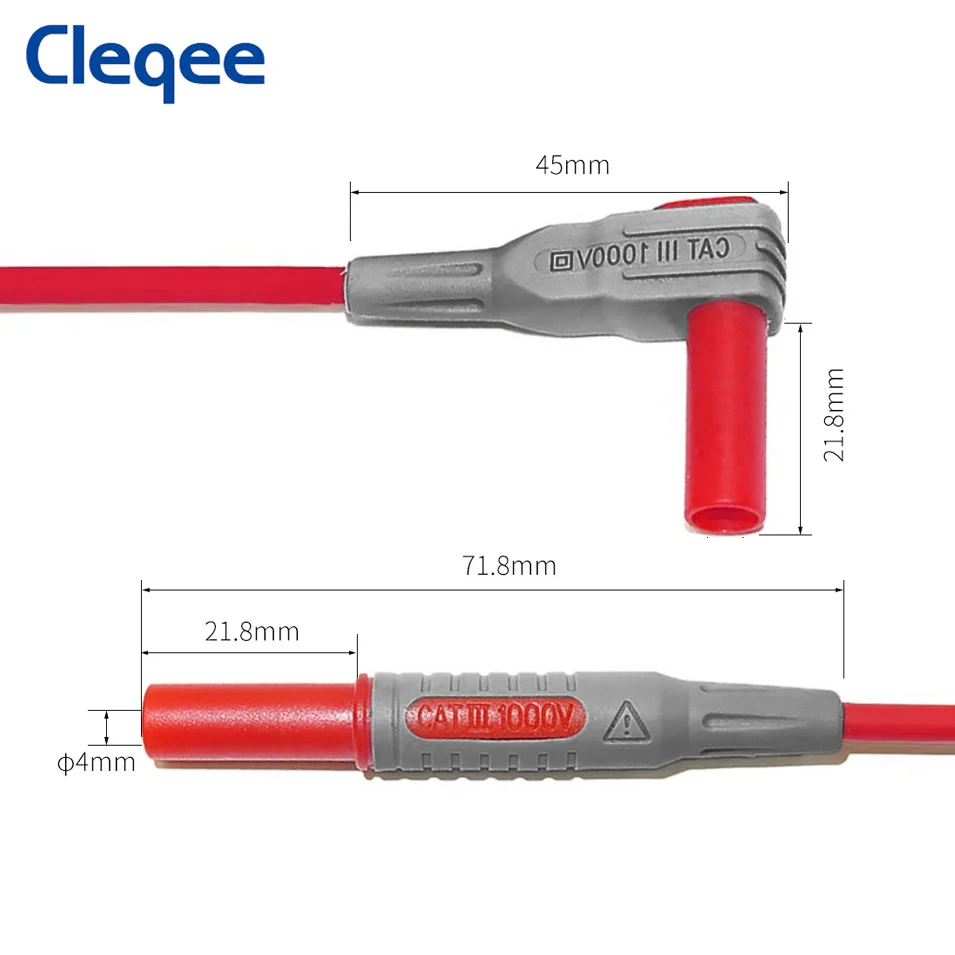 Cleqee P1033 1 pair 4mm Security Banana Plug Multi-meter Test Lead 90 Degree to Straight Connector Test Cable 100CM Wire