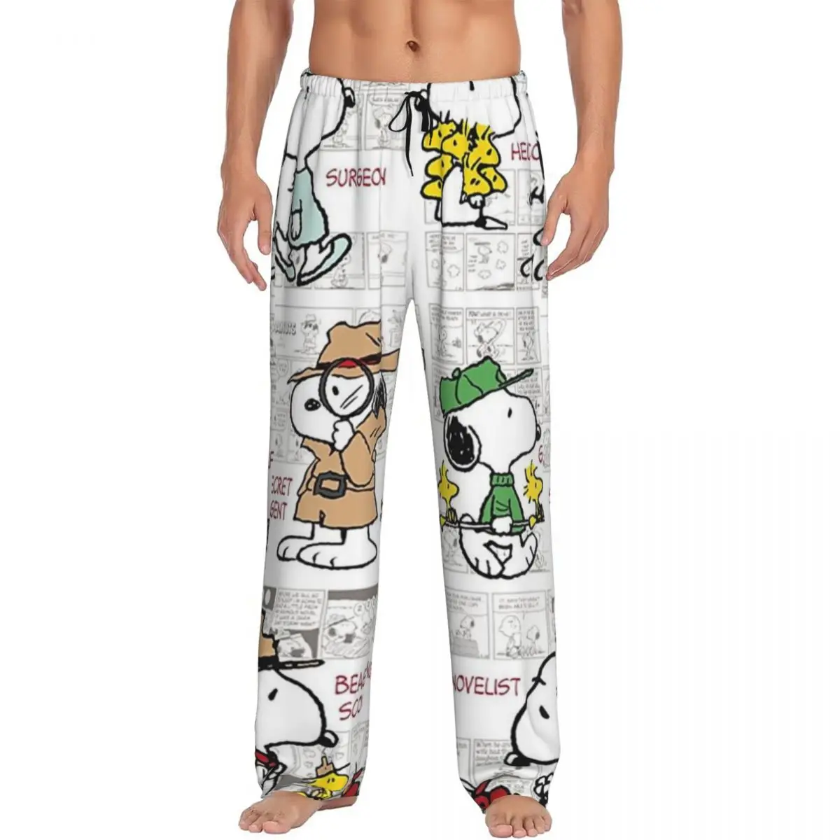 

Custom Printed Men Cartoon Snoopy Woodstock Animation Pajama Pants Sleepwear Sleep Lounge Bottoms with Pockets