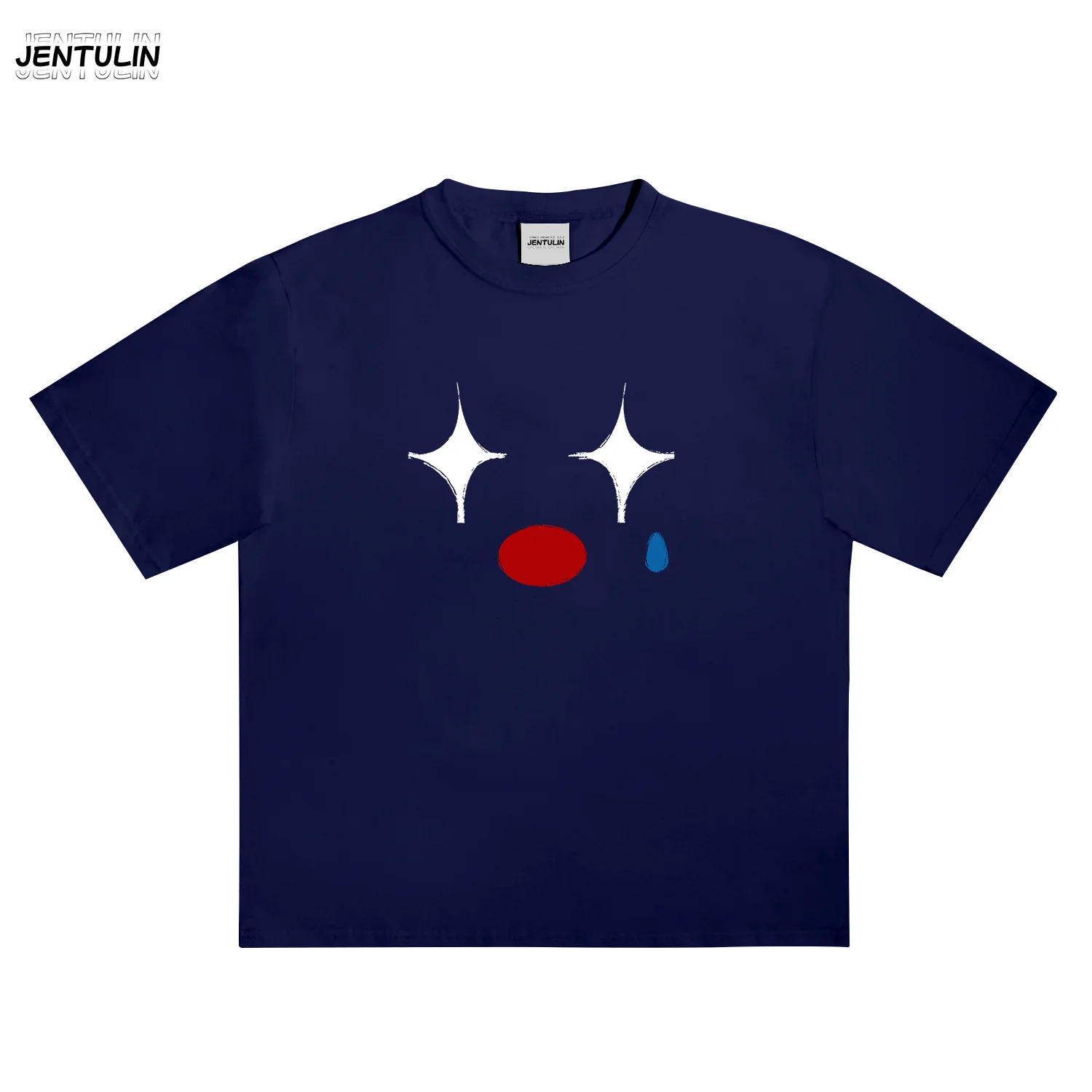 Unisex Y2K Clown Face Graphic T Shirt Star Eyes Teardrop Print Short Sleeve Tee Streetwear Aesthetic Loose Summer Cotton Top