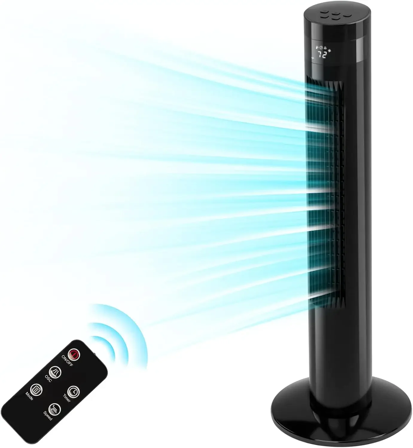 

Quiet Oscillating Tower Fan with Remote Control - Standing Bladeless Floor Fans for Bedroom and Office - 3 Speeds and Wind Modes