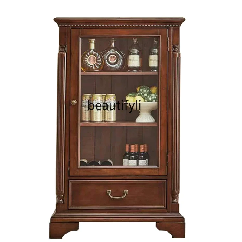 

American solid wood wine cabinet single door European solid wood display cabinet living room glass locker