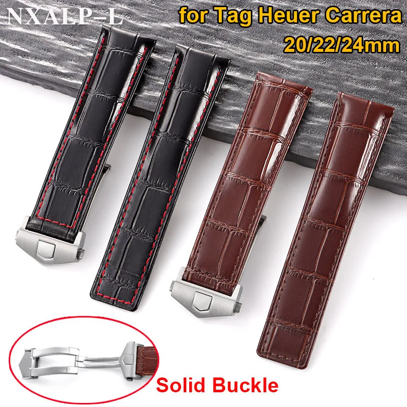 Cowhide Watch Strap 20mm 22mm 24mm Genuine Leather Watchband for Tag Heuer Carrera Monaco F1 Watch Band Men Fold Buckle Bracelet