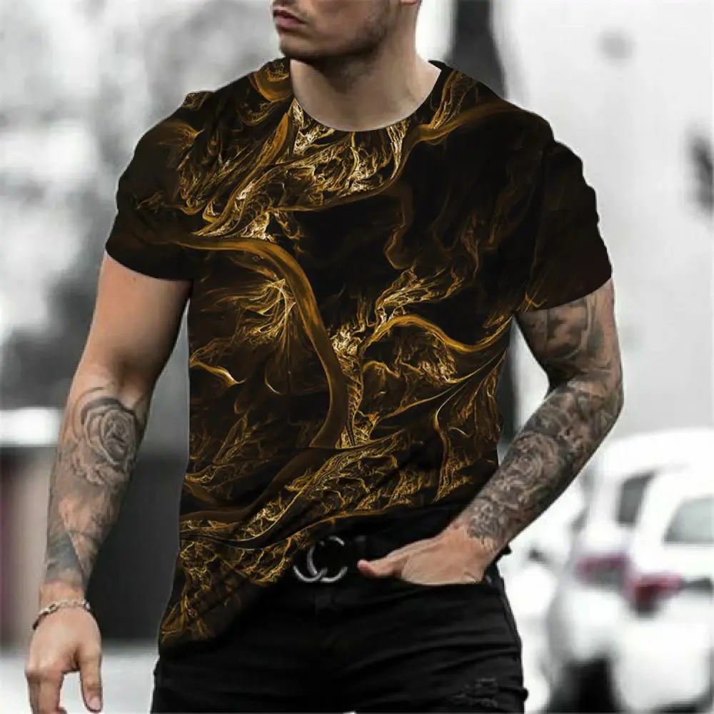 Summer Men's Fashion Personality Simple Casual 3d Printed O Collar Short Sleeve T-Shirt Street Trend Fashion Plus Size Top