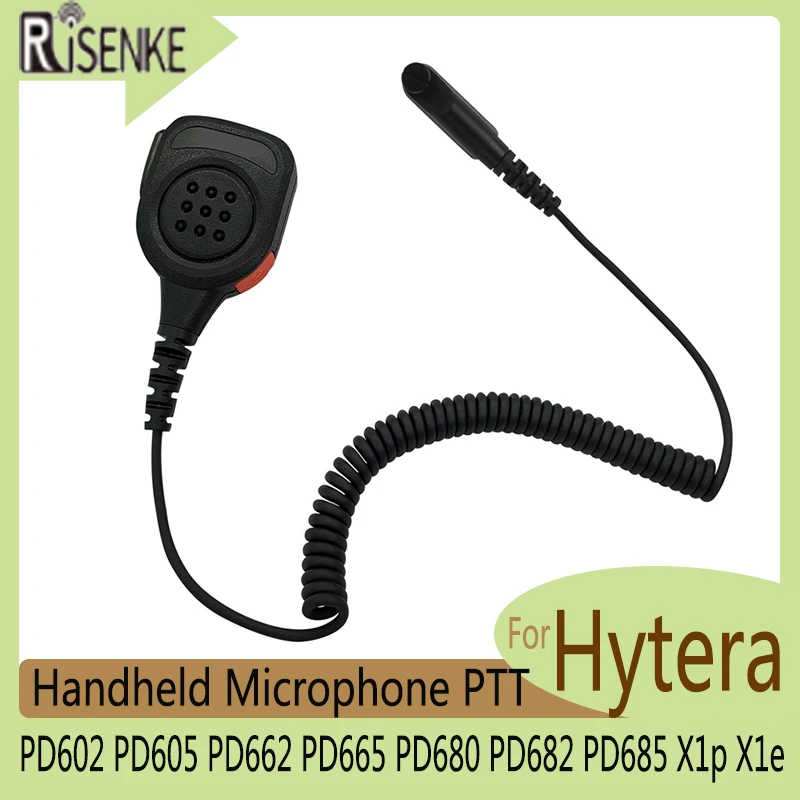 RISENKE-Walkie Talkie Shoulder Speaker Mic,Handheld Microphone,PTT for Hytera,PD602,PD605,PD662,PD665,PD680,PD682,PD685,X1p, X1e