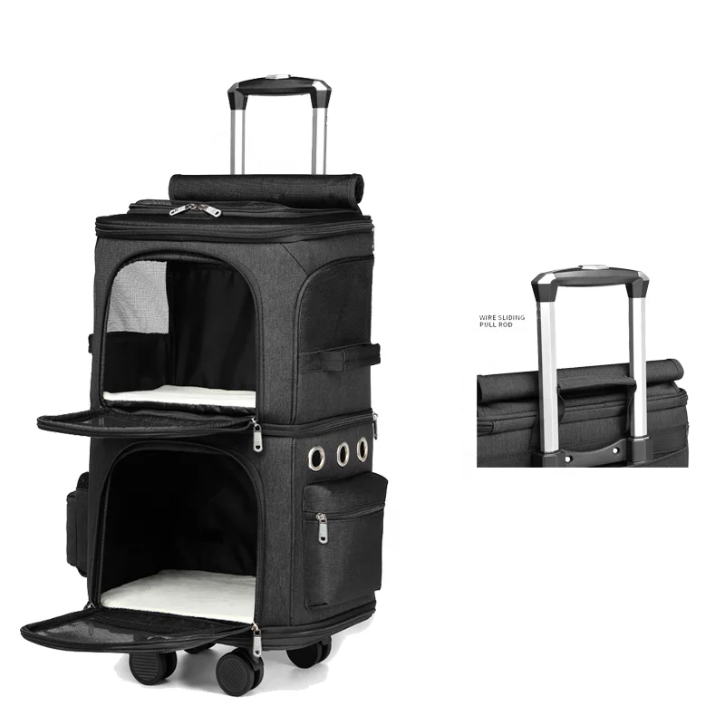 Large Capacity Double Layer Stair Climbing Trolley Pet Stroller Travel Foldable Puppy Stroller