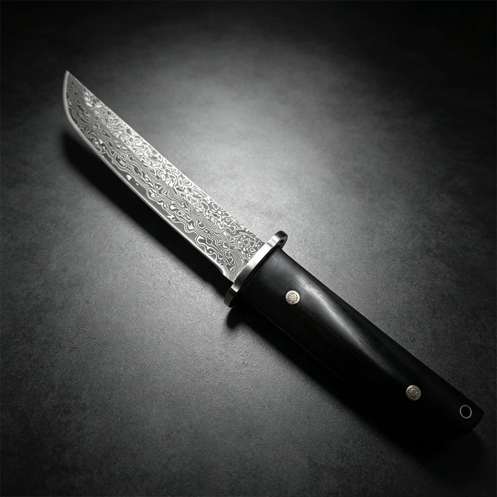 High Hardness vg10 Damascus Blade Ebony Handles Fixed Blade Pocket Knife EDC Survival Tools Wilderness Outdoor Camping Knives