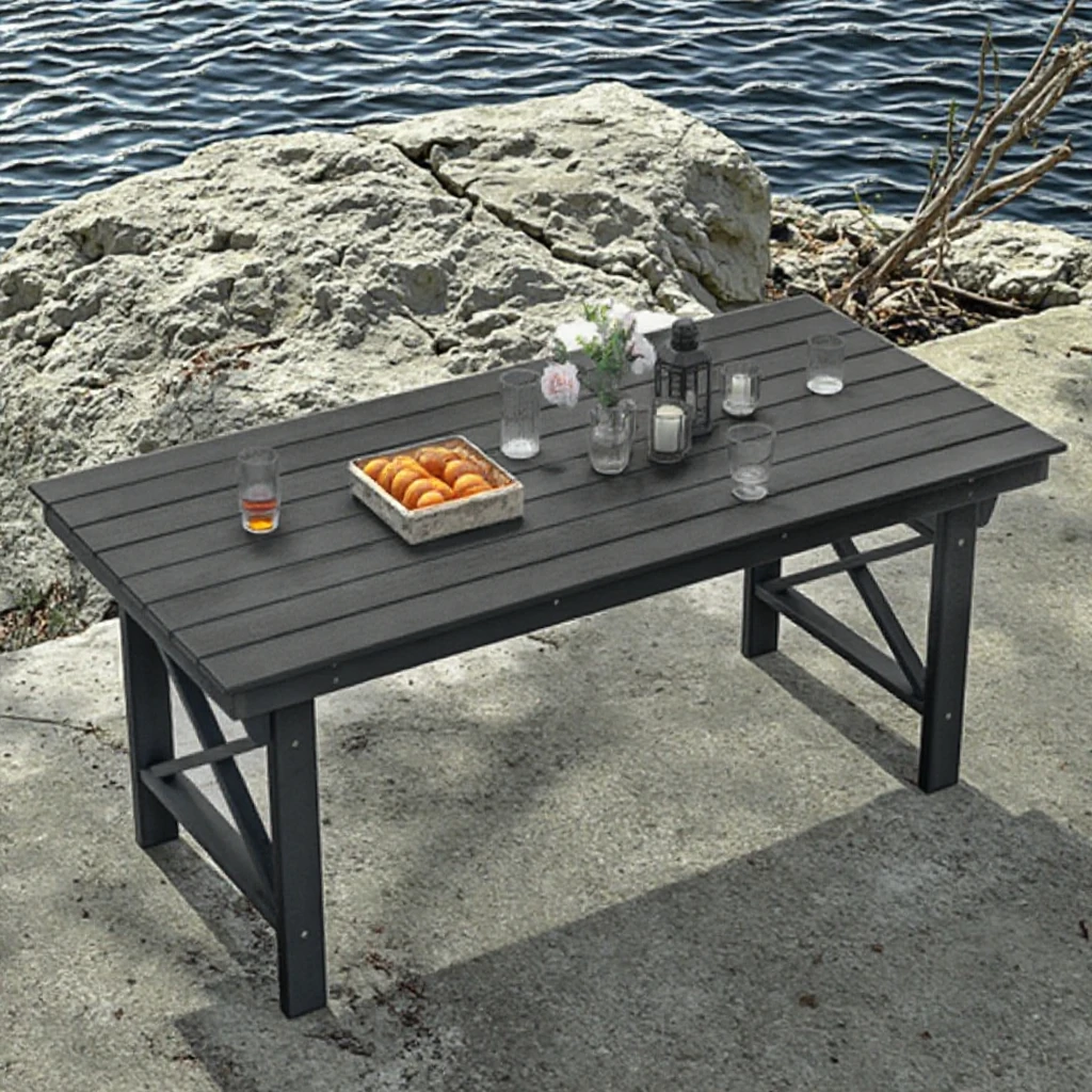 

Free US Shipping 67\" Rectangular HDPE Outdoor Table Wood-like Finish Lightweight High-Density Polyethylene Dining Hotel