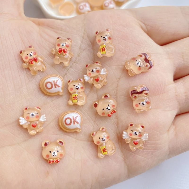 50Pcs New Cute Mini Resin Little Bear Series Flatback Ornament Jewelry Making Manicure Hairwear Accessories