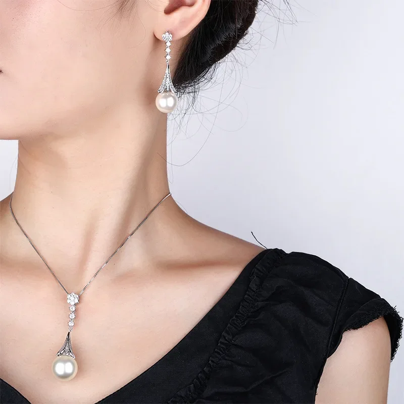 S925 Silver-plated 18K Gold-plated PT950 Platinum-plated Pearl Temperament Fringed Set Women's 16-14mm Jewelry