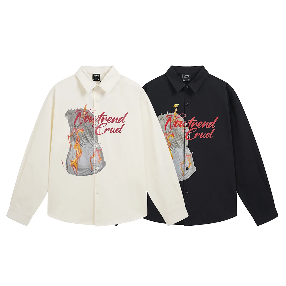 

Повседневные мужские рубашки в стиле хип-хоп, панк, рубашка с принтом, большие размеры Y2k, уличные топы с длинными рукавами, хлопковая мужская дизайнерская одежда в японском стиле