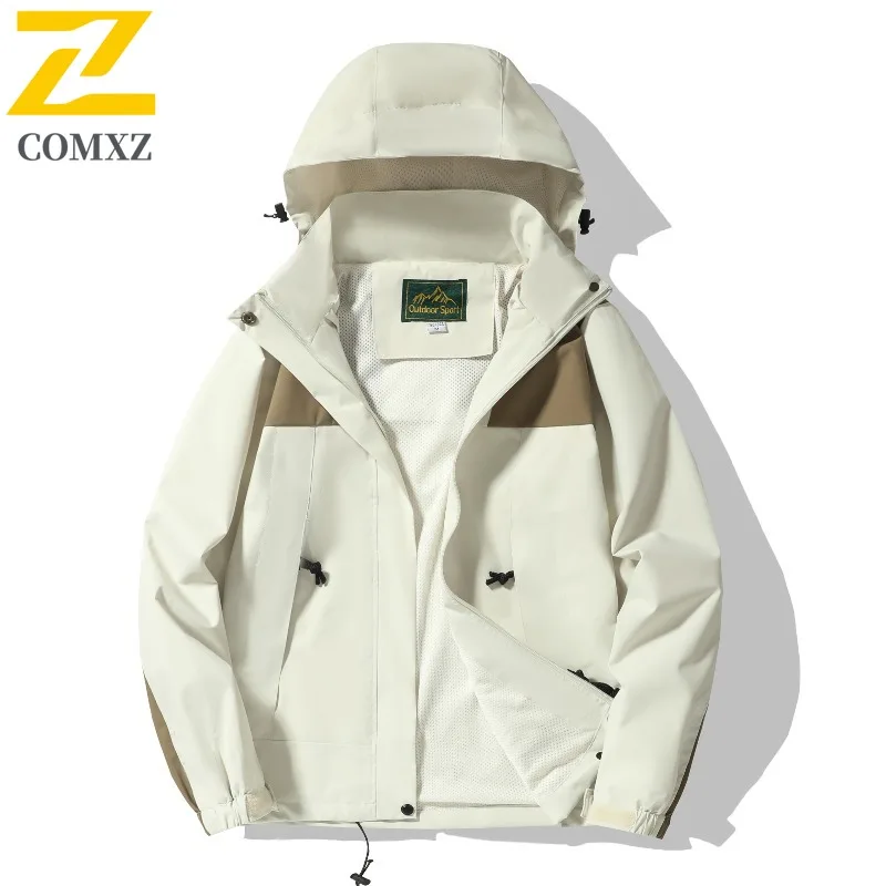 

COMXZ Mens Jacket Fashion Detachable Hood Jacket Waterproof Windbreaker Outdoor Sport Loose Fit Casual Spring Autumn Raincoat