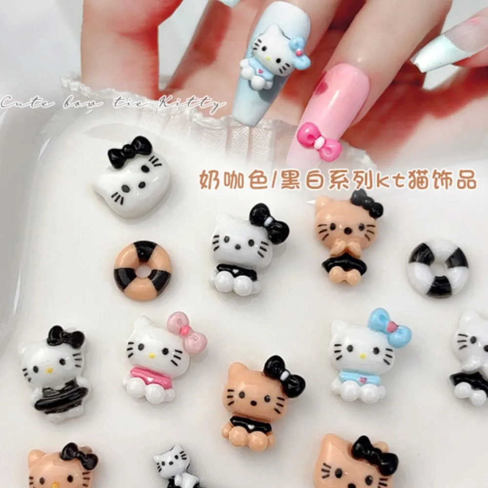 MINISO 10Pcs Cute Resin Cat Series Nail Charms 9*12mm Kawaii Cat Flat Back Ornament DIY Jewelry Making Manicure Parts Accessorie