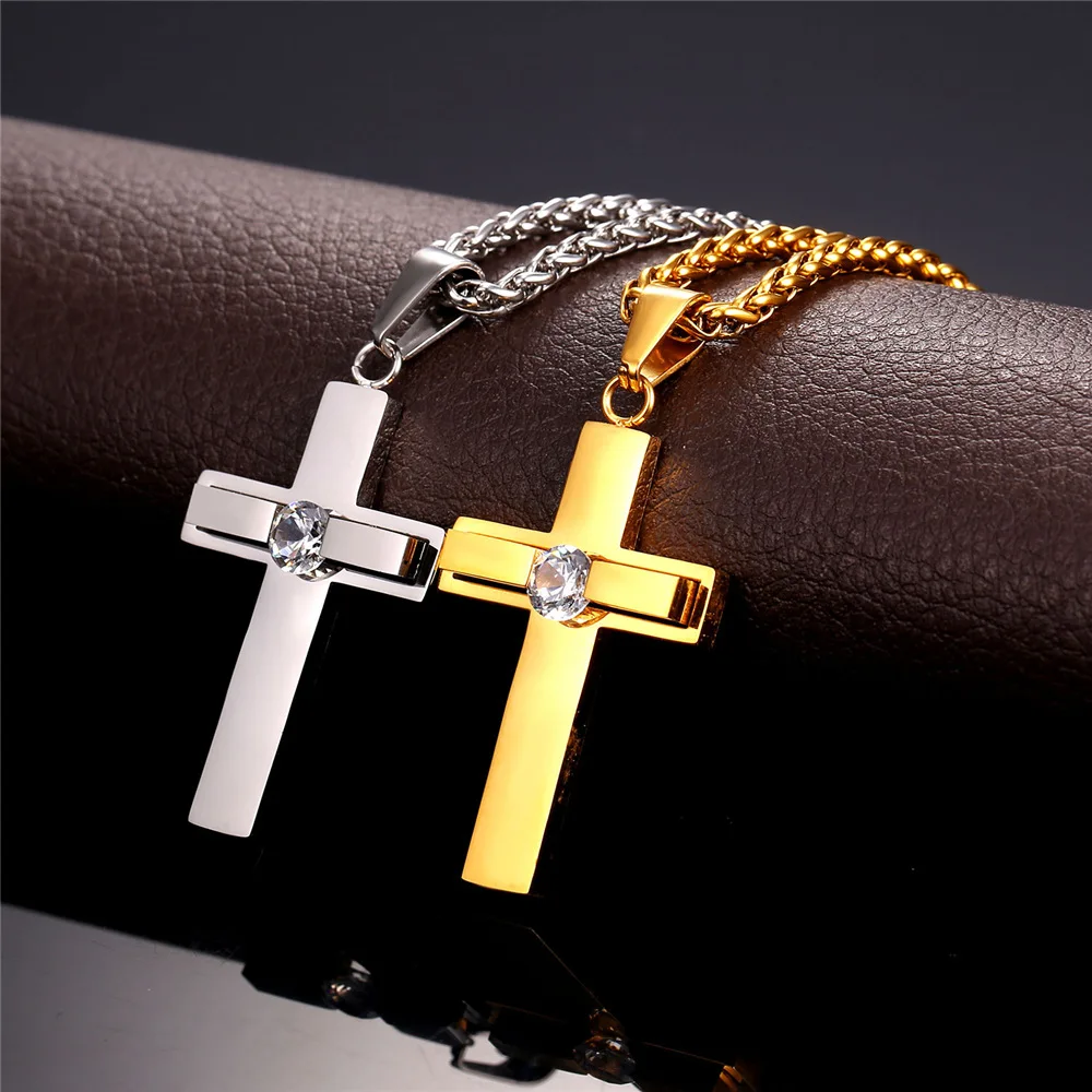 

Stainless Steel Classic New Design Christian Jesus Cross Pendant Necklace For Women Men Zirconia Jewelry Accessories Party Gifts