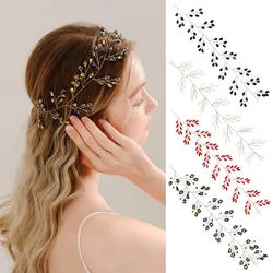 Red Black Color Beaded Crown Wedding Hairband Tiara Headband Headdress Vine Hair Accessories for Bride Bridesmaids Jewelry