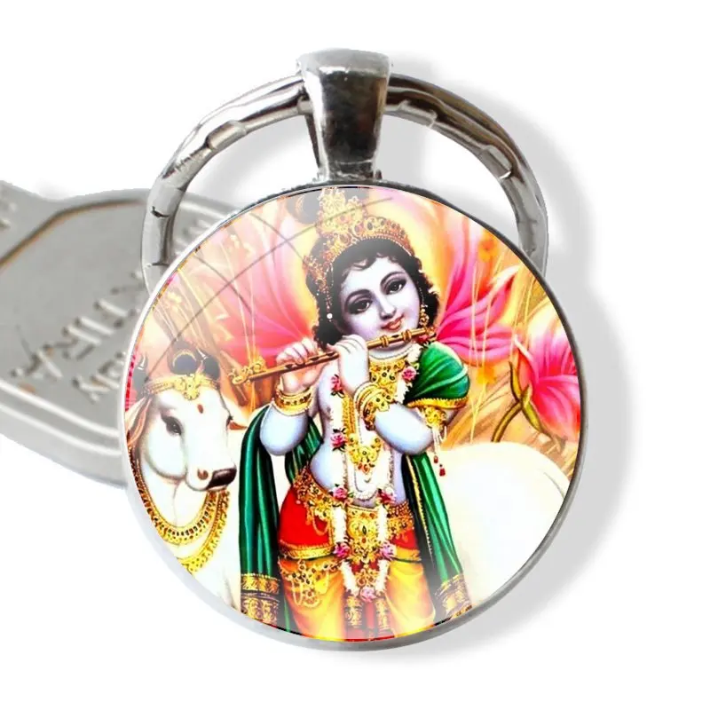 lord krishna 25mm Glass Cabohcon Keychain Key Rings for Women Men Jewelry Gift