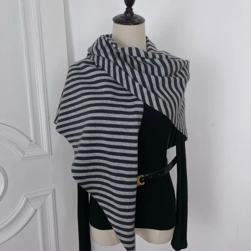 

Women Coat Blanket Knitted Shawl Wrap Scarf Striped Design Soft Imitation Wool Cashmere Cape Open Tie Cardigan Women Shawl Scarf