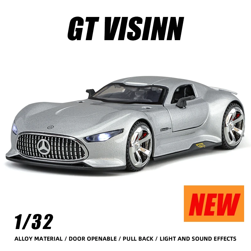 1:24 Bez Visinn GT Alloy Supercar Diecast Metal Model fast furious Vehicle Sound Light Collection Children Toy boyfriend Gifts