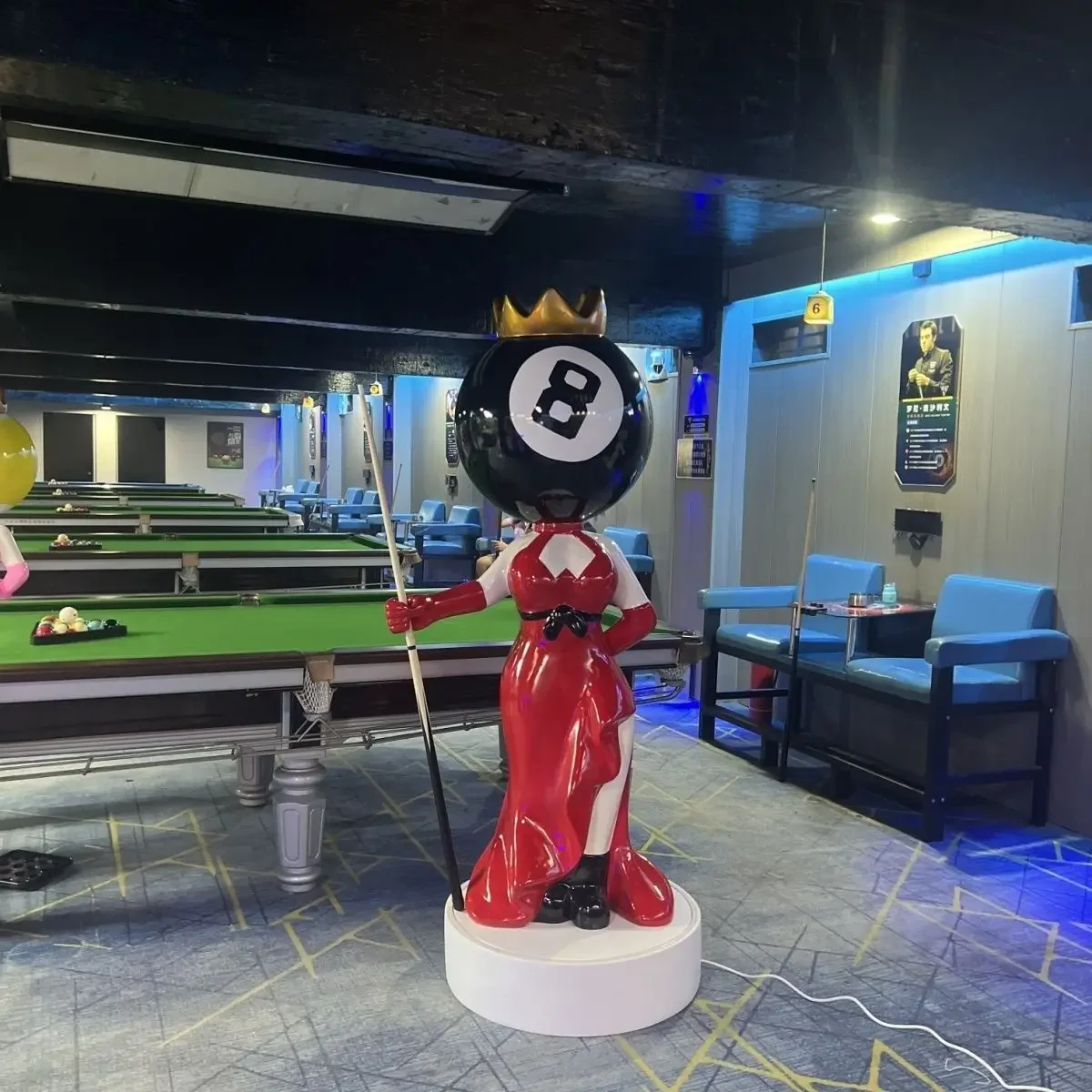 Black eight billiards large ornament fiberglass billiard hall drainage clock in photo sculpture