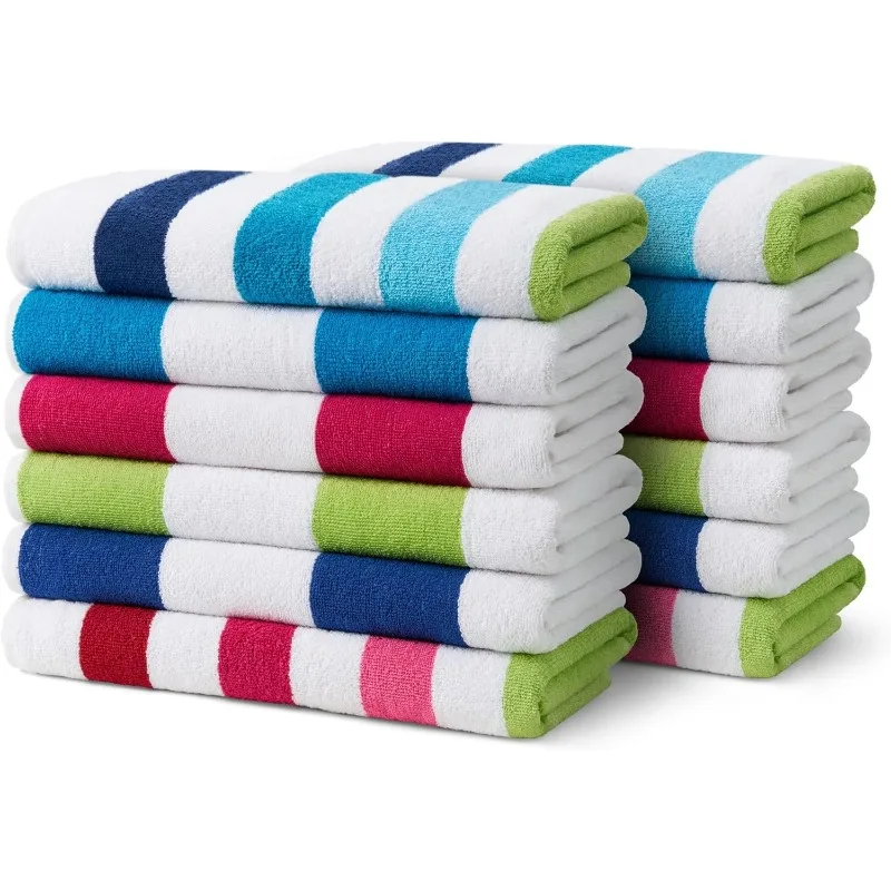 

Kaufman Cabana Stripe Beach & Pool Towel Large Cotton Terry Beach Towel Soft & Absorbant Assorted Colors 30" x 60" -