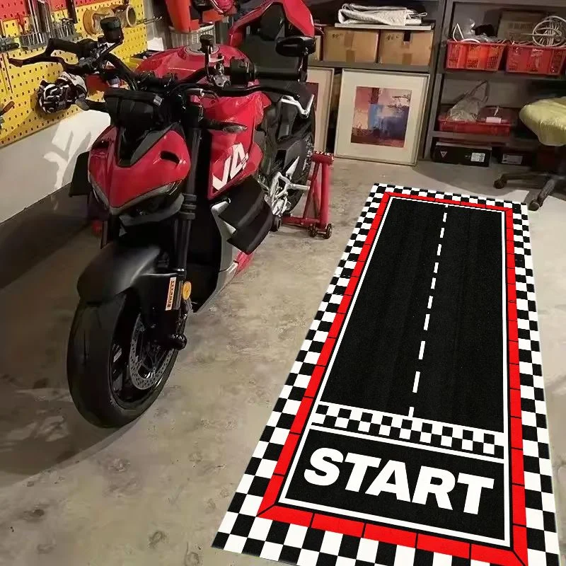 VIKAMA Race Start Checkered Track Pit Mat Non Slip Rug For Garage Motorbike Parking Workshop Floor Decor Carpet