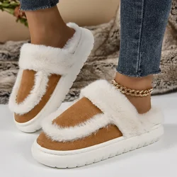 Winter Women Platform Fur Slippers Warm New Short Plush Flats Home Cotton Shoes Suede Slippers Slides Women Claquette Femme