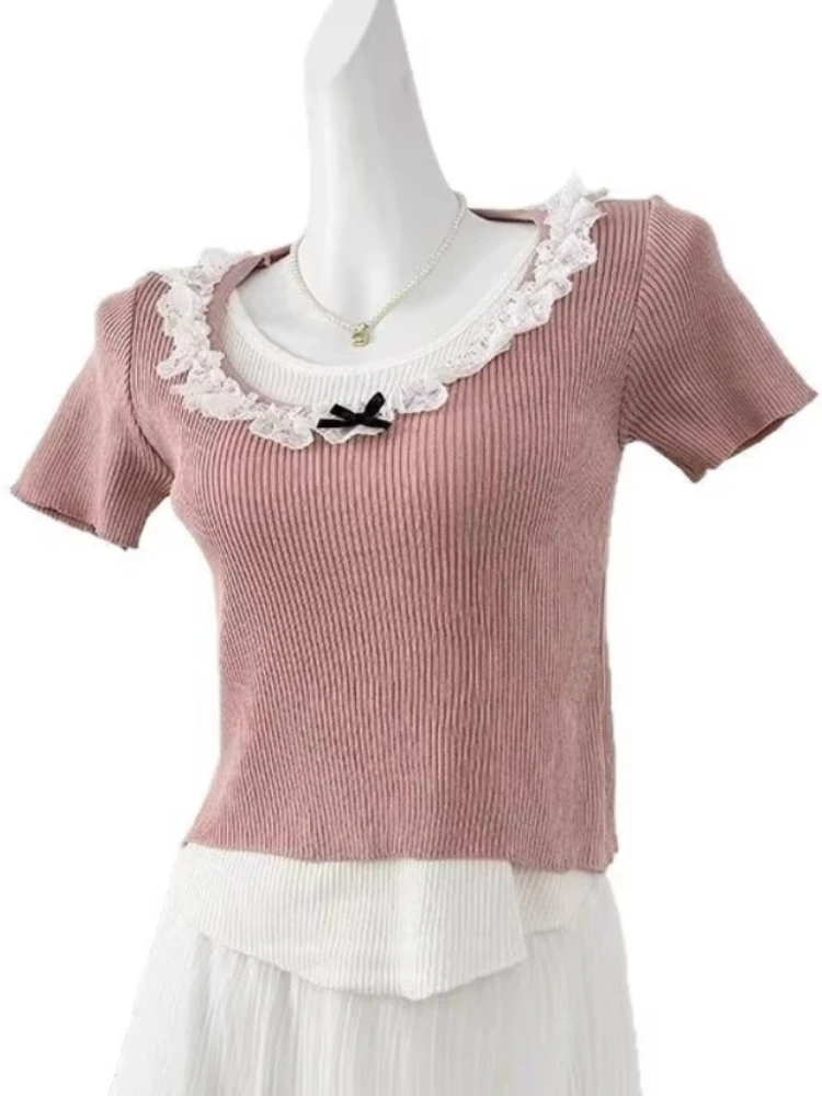 ฤดูใบไม้ผลิฤดูใบไม้ร่วงเกาหลีแฟชั่นเสื้อกันหนาวผู้หญิงเสื้อแขนสั้นดึง Femme Casual Slim หญิง Pullover ถักเสื้อผ้า 2025