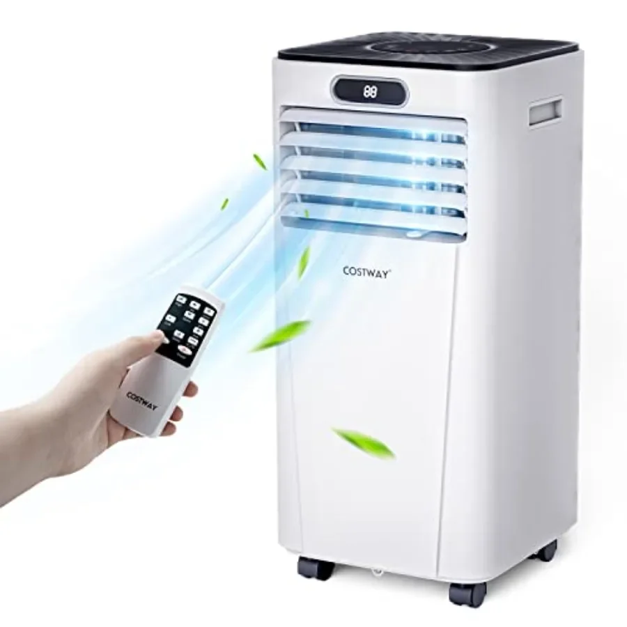 Portable air conditioner for home and office use, white ABS plastic, 10000 BTU cooling capacity, drying function, sleep mode, 2