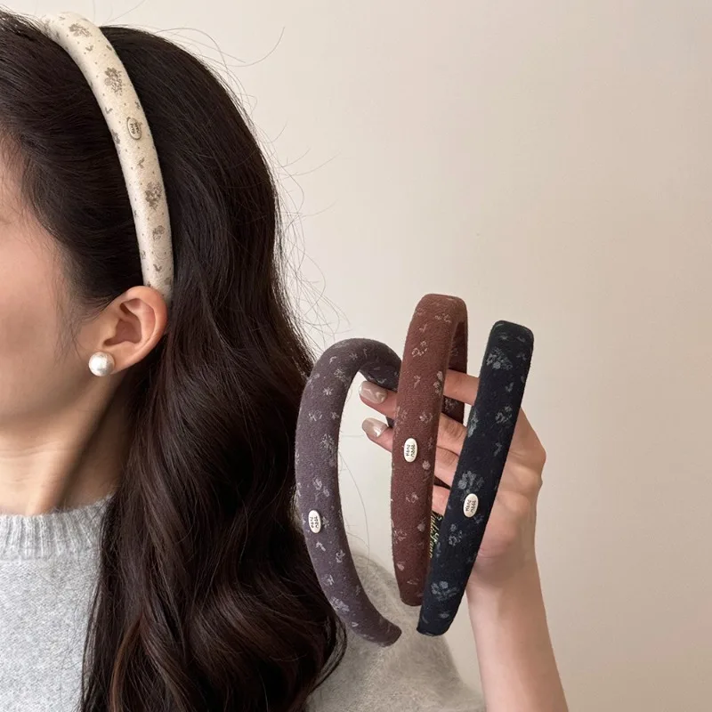 Retro Floral Brushed Wide Headband Classy Hairband for Women Shopping Work Outer Wear Early Autumn New Arrival Hair Press