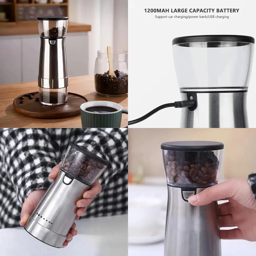 

Coffee Bean Grinder USB Rechargeable Stainless Steel Manual Coffee Mill Machine Bean Grinders Accessories