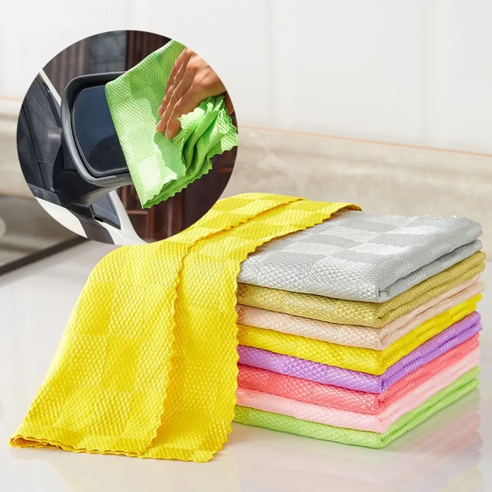 1/3PCS Leaving No Traces Fish Scale Wipe Rags Housework Kitchen Degreasing Scouring Pad Color Random Glass Cleaning