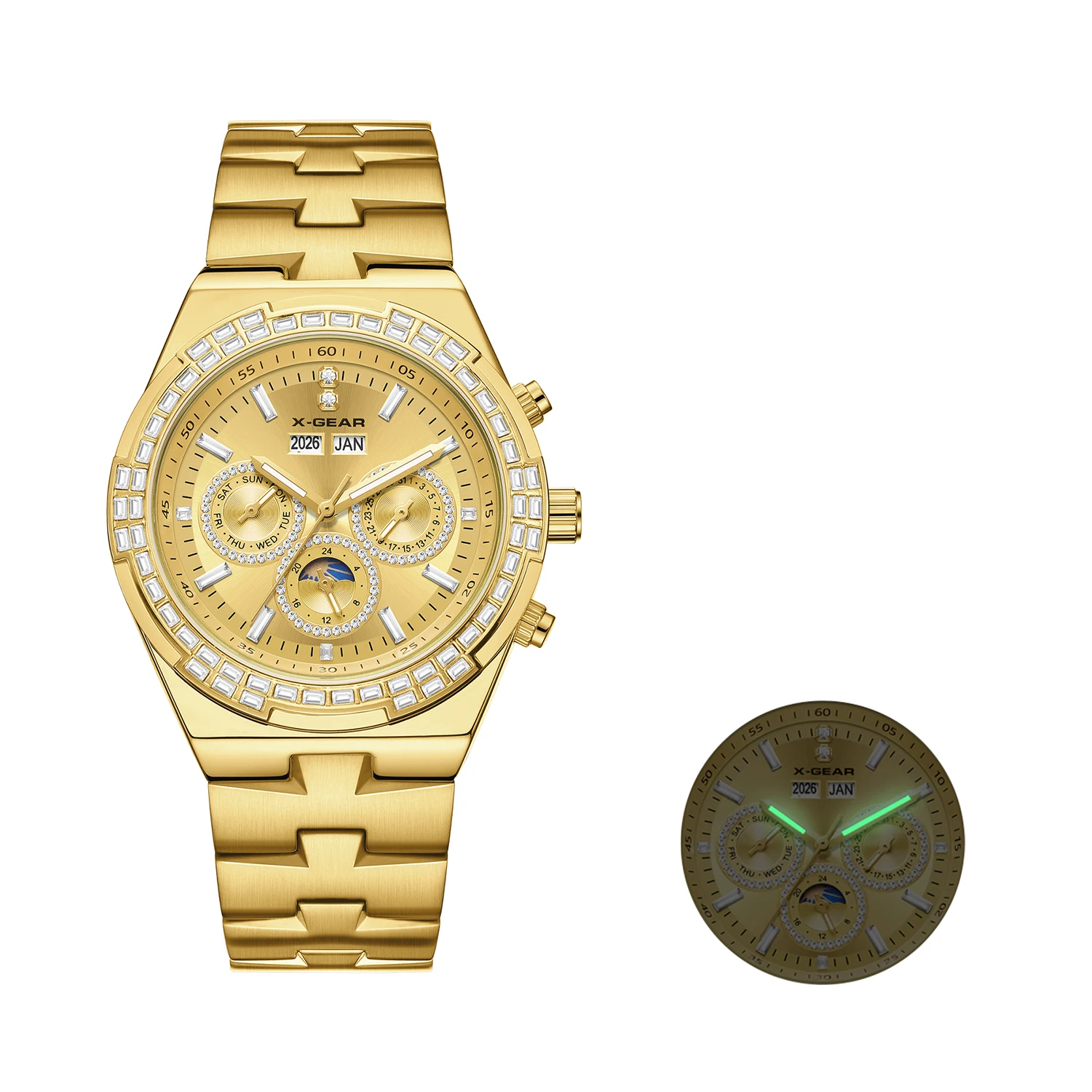 

Мужские часы X-GEAR — деловые механические часы со светящимся календарем, роскошные спортивные водонепроницаемые наручные часы из нержавеющей стали