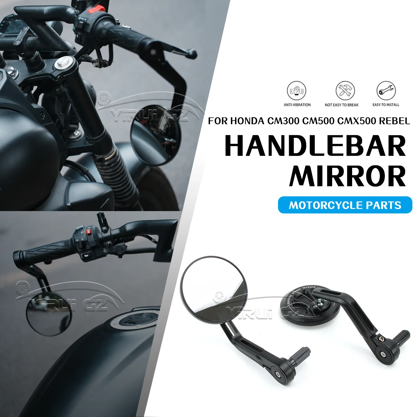 Motorcycle Rearview Handlebar Rearview Mirror FOR Honda CM300 CM500 CMX500 Rebel CM300 CM500 CMX500 Retro Handlebars Side Mirror