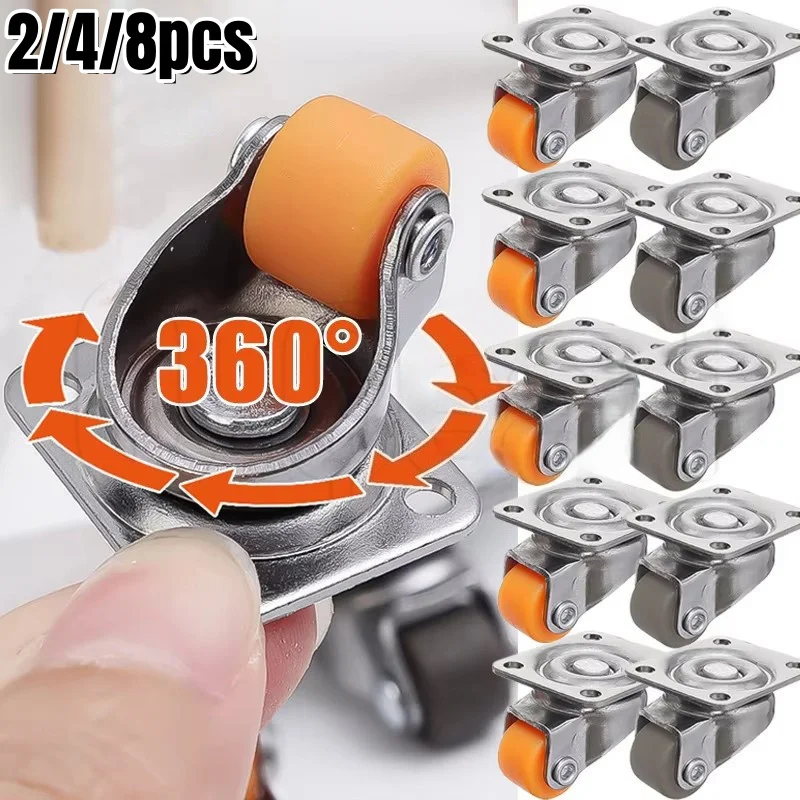 Image of 4/8 Stück Universal-Mini-Schwenkrolle, Möbel-Linearräder, starre Lenkrollen mit niedrigem Profil, 0,5 Zoll 360 ° Rotationsriemenscheibe