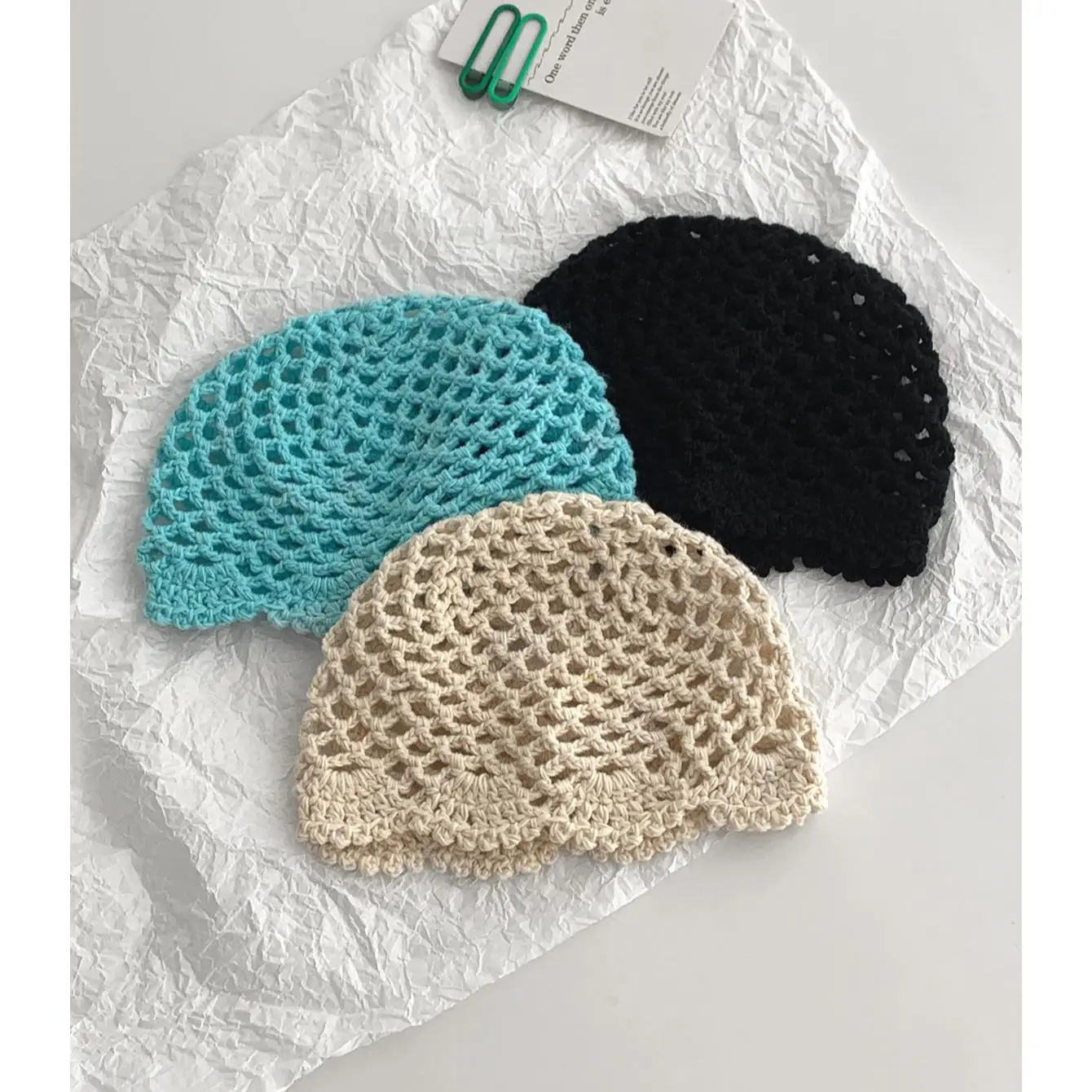 

Solid Color Handmade Lace Knit Hat for Women, Spring and Summer Thin Hollow Slouchy Hat, Retro Literary Sweet Turban Hat