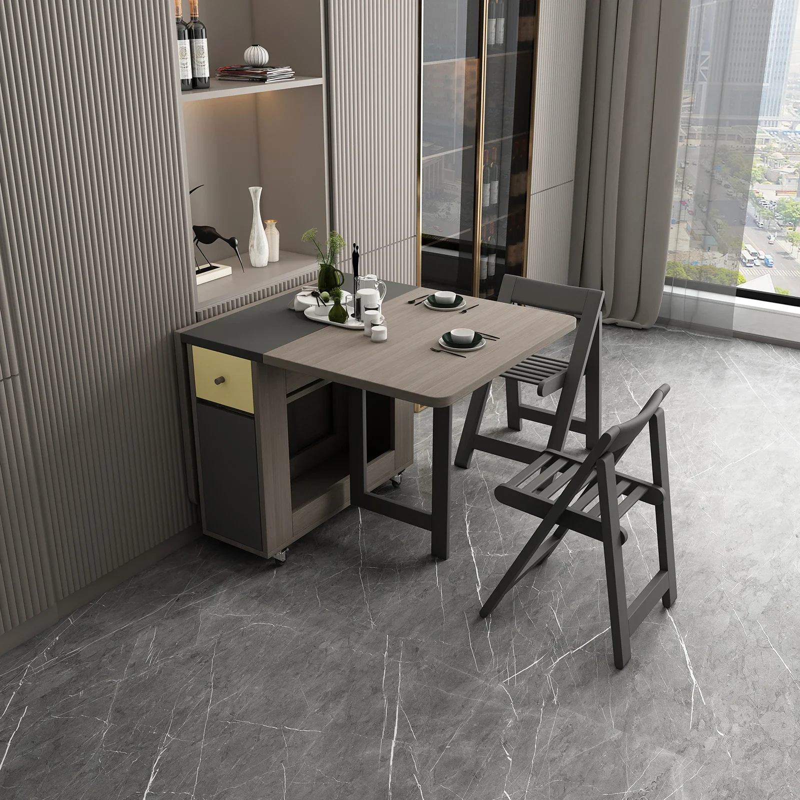 Fashion Folding Dining Table with 6chairs